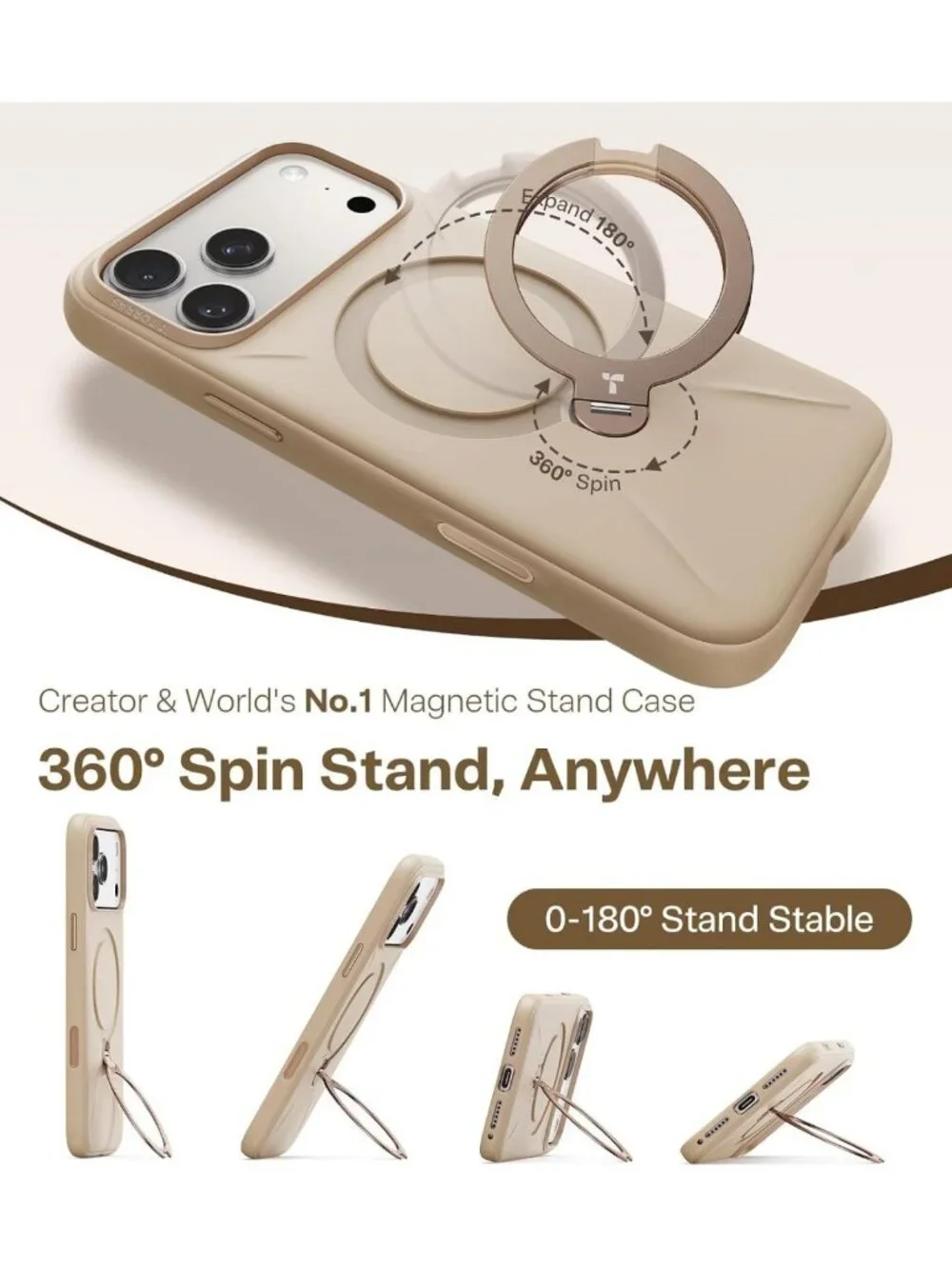 Silicone iPhone 17 Pro Max Case with Magnetic Stand - Dune Beige, Shockproof